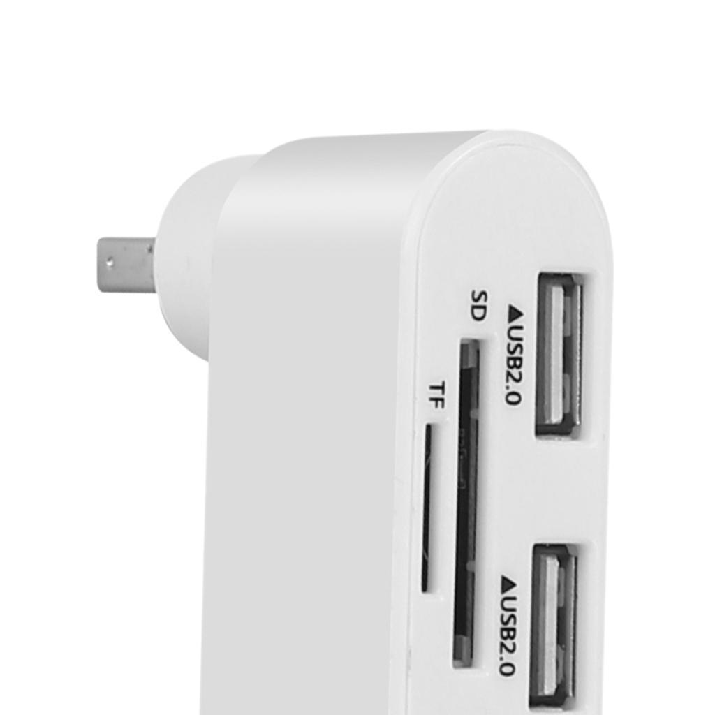 White Multi USB 2.0 Hub 360° Rotate Splitter ABS Adapter Converter For Notebook