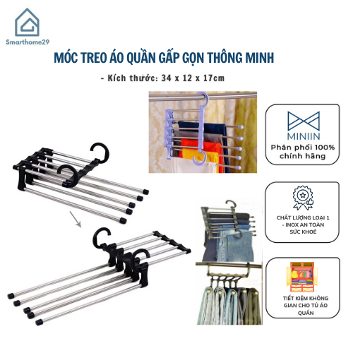 Móc treo quần áo 5 tầng đa năng thông minh, thanh treo đồ 5 tầng tiết kiệm diện tích đồ gia dụng tiện ích - HÀNG CHÍNH HÃNG MINIIN