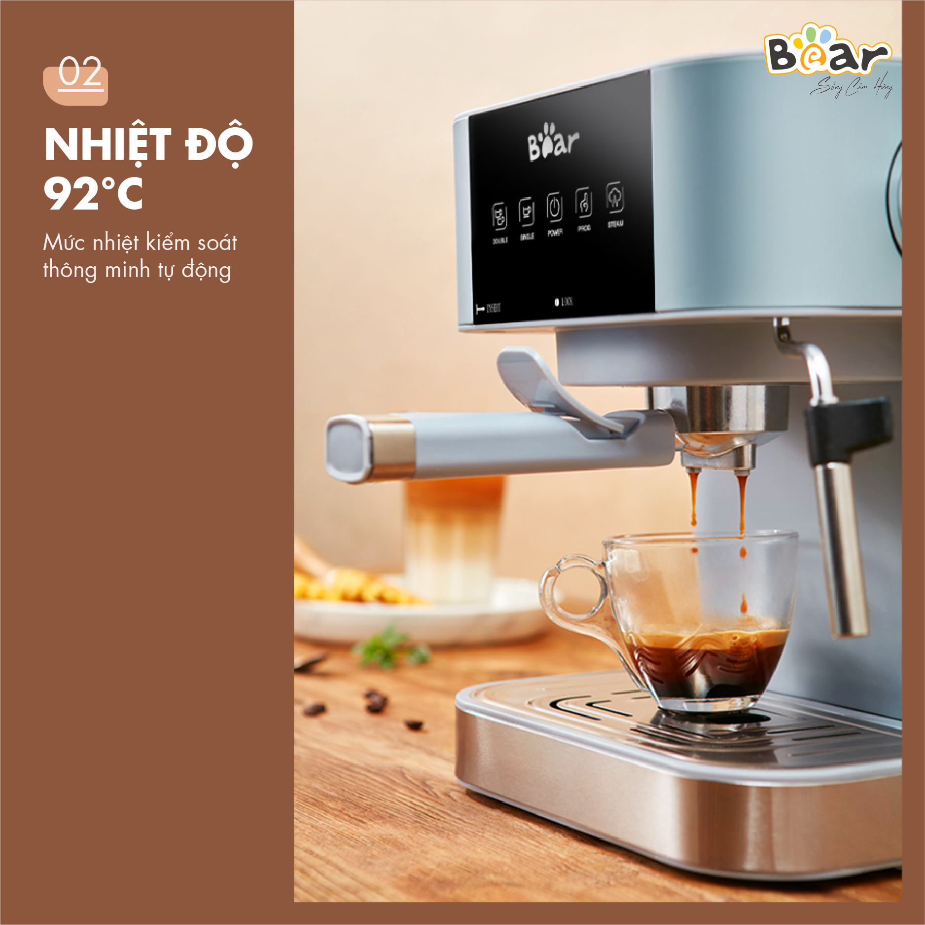 [Hàng Chính Hãng]Máy Pha Cà phê Tự Động Bear CF- B15V1. Pha Espresso, Americano, Cappuccino, Mocha, Latte – Xanh nhạt