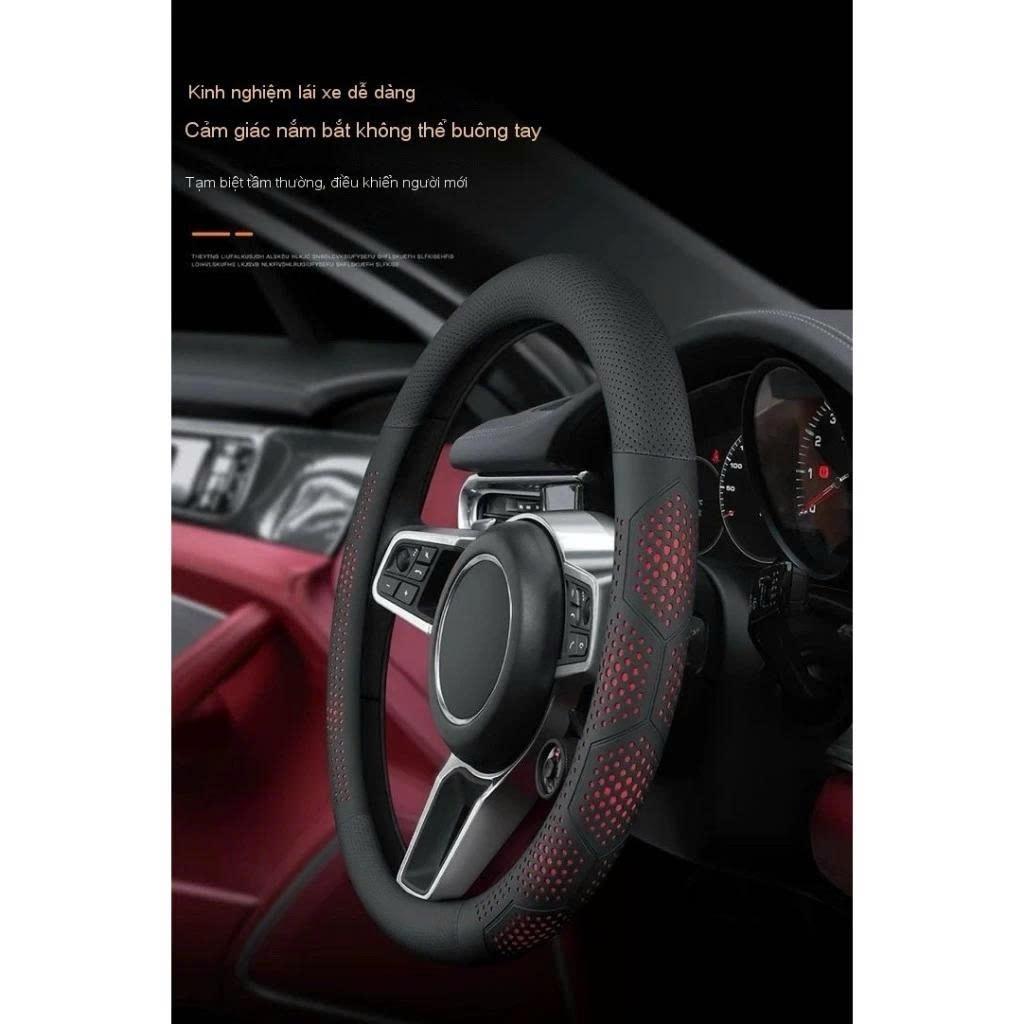 Bọc Vô Lăng Ô Tô 3D Da Nappa Cao Cấp Siêu Mỏng Thiết Kế Kiểu Dáng Lỗ Thoát Khí Chống Trơn - chấm xanh