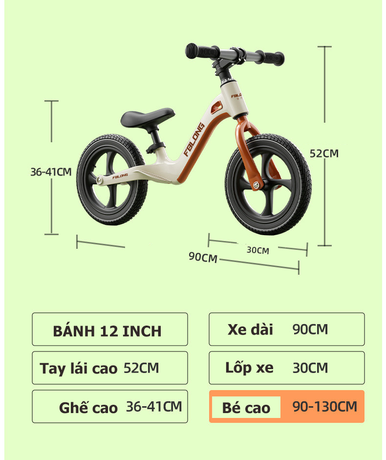 Xe Thăng Bằng, xe chòi chân FBLONG, 12 14 INCH cho bé từ 2 - 7 tuổi, khung hợp kim Magie siêu nhẹ 3.5kg cho bé vận động