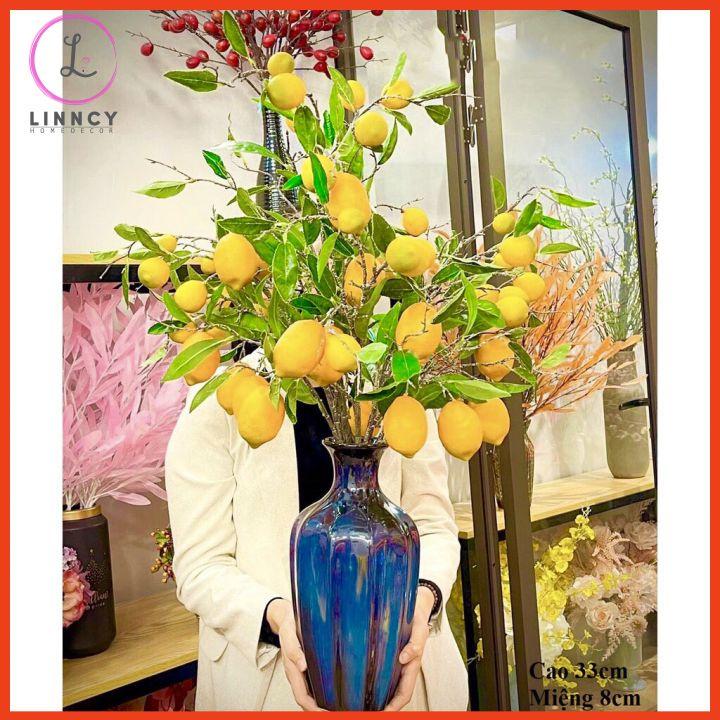 Bình cắm cành đào tết, bình cắm thanh mai, lựu đỏ, chanh mỹ cao 33cm, bình sứ men hỏa biến trang trí