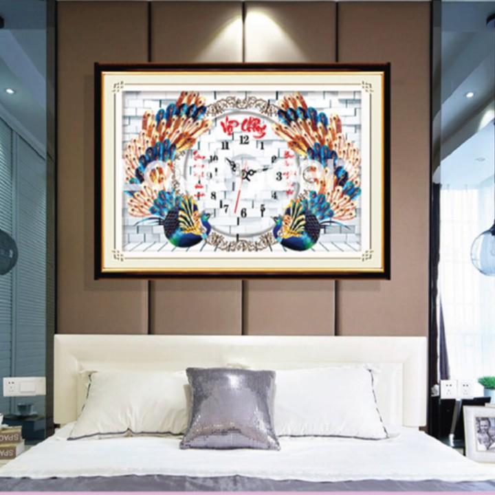 Tranh đá vợ chồng công đồng hồ LV026 - kích thước: 80 * 51cm.