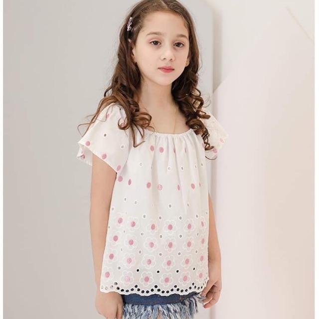 Áo ren thêu cổ chun 2-8T