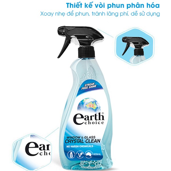 Nước lau kính gốc thực vật hương hoa cúc la mã Earth Choice Úc 600ml