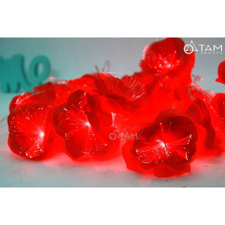 Dây đèn Led Hoa hồng lụa dạ quang Màu Đỏ