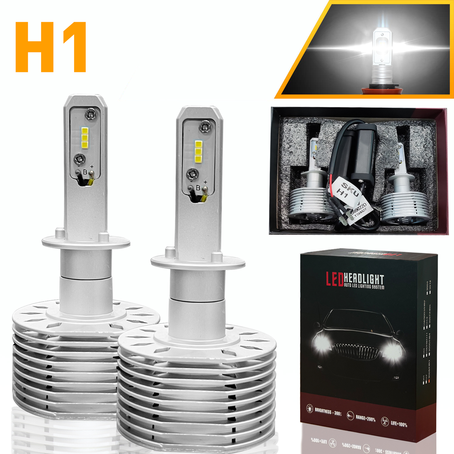 2 Cái Bóng đèn pha LED H1, H4 / 9003 / HB2, H7, H8 / H9 / H11,9005 / HB3 Có 3 Màu Ánh sáng thay đổi màu (Trắng kim cương 6000K, Vàng vàng 3000K, Trắng ấm 4300K) 40W 8000 Lumen COB IP68