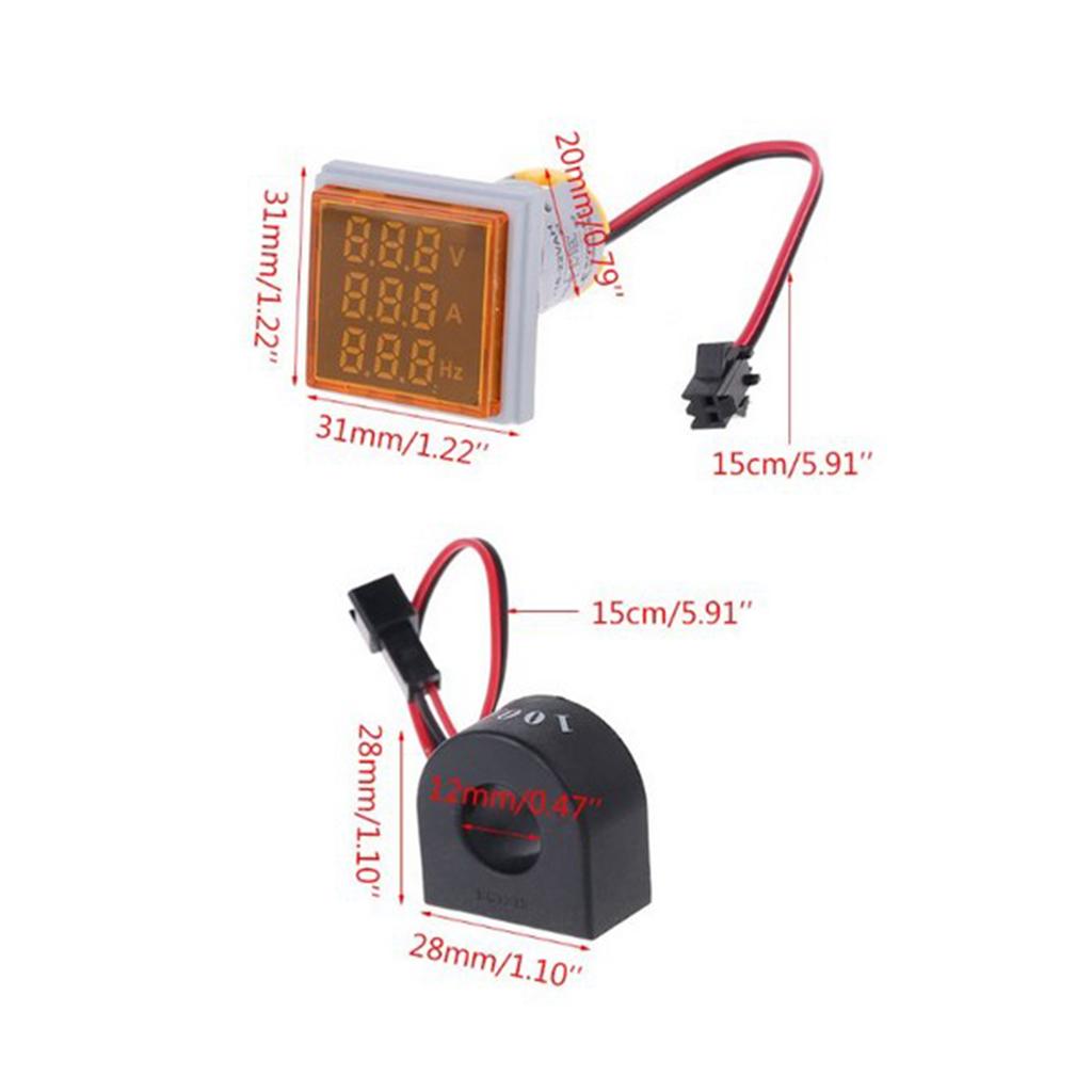 4 Pack 3 in 1 LED Digital Volt Amp HZ Ammeter AC 60-500V 100A 20-75Hz Indicator