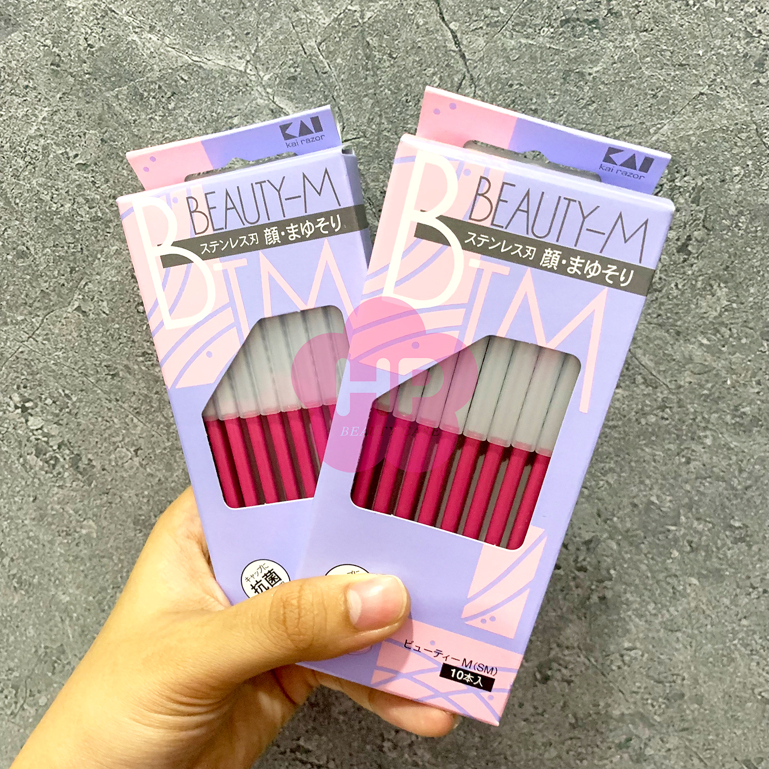 Dao Cạo Lông Mày Cán Dài Bằng Thép Không Gỉ Kai Razor 00743 BTM-10H1 Dành Cho Nữ (Set 10 Cây)