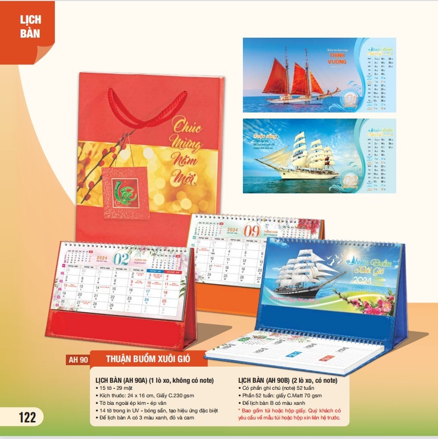 Combo 5 cuốn lịch bàn 2024 - MS AH-81 - AH-90