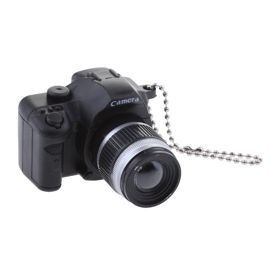 Cute Mini DSLR Camera Style LED Flash Light Keychain Key Ring Holder