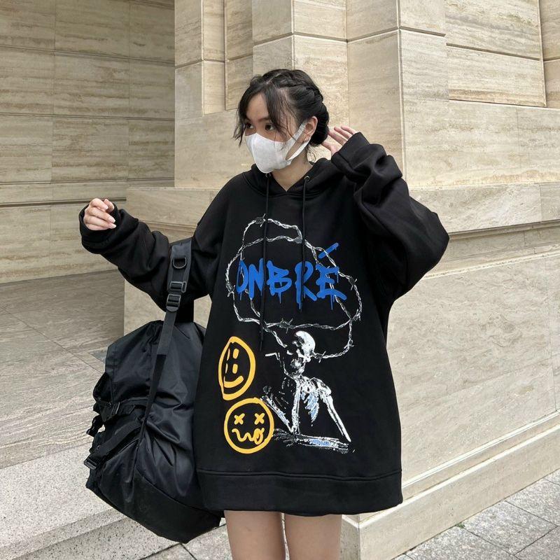 Áo hoodie unisex bộ xương form rộng chất nỉ ngoại cao cấp, mẫu áo sweater có nón 2 lớp thời trang đi chơi