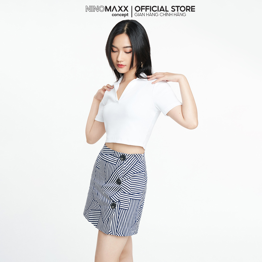 SWEET SIXTEEN Áo croptop Nữ cổ sơ mi cotton Rib 2206011