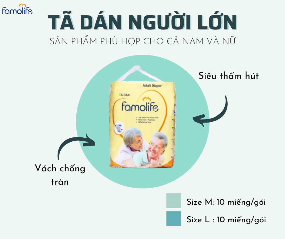 Bỉm tã dán người lớn FAMOLIFE Cao Cấp mềm mại, thấm hút, chuẩn chất lượng Châu Âu