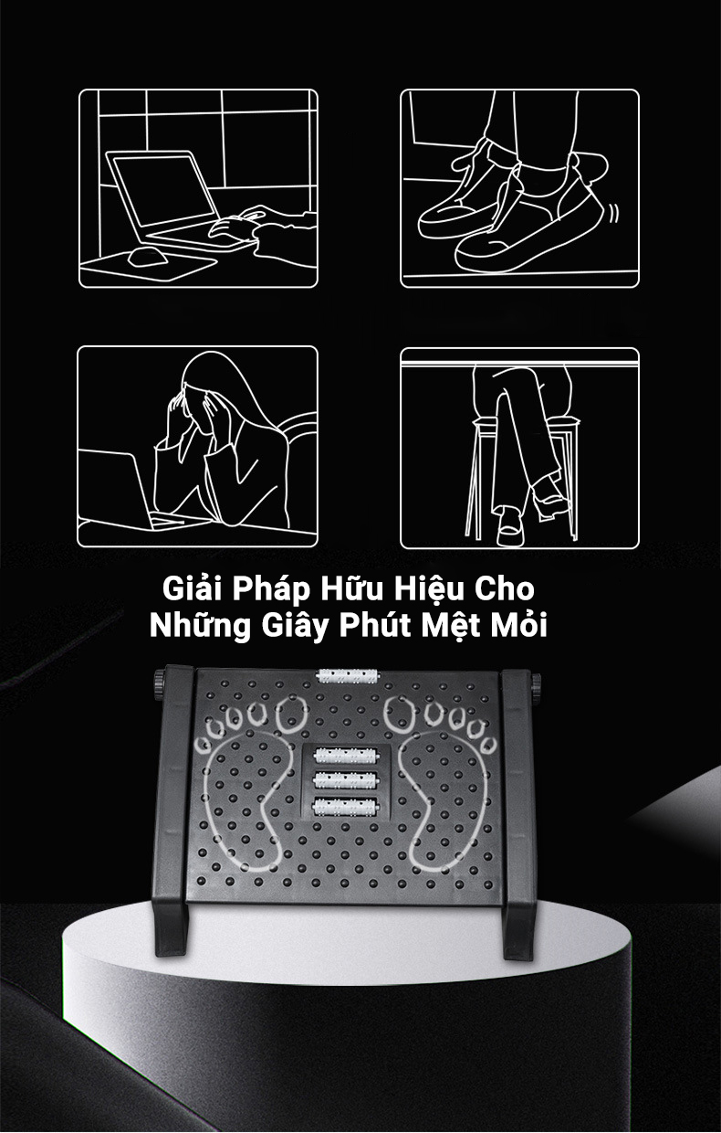 Ghế Gác Chân Văn Phòng Công Thái Học Ergonomic Footrest KUNBE Điều Chỉnh 6 Mức Chiều Cao Massage Chân Bản Cao Cấp