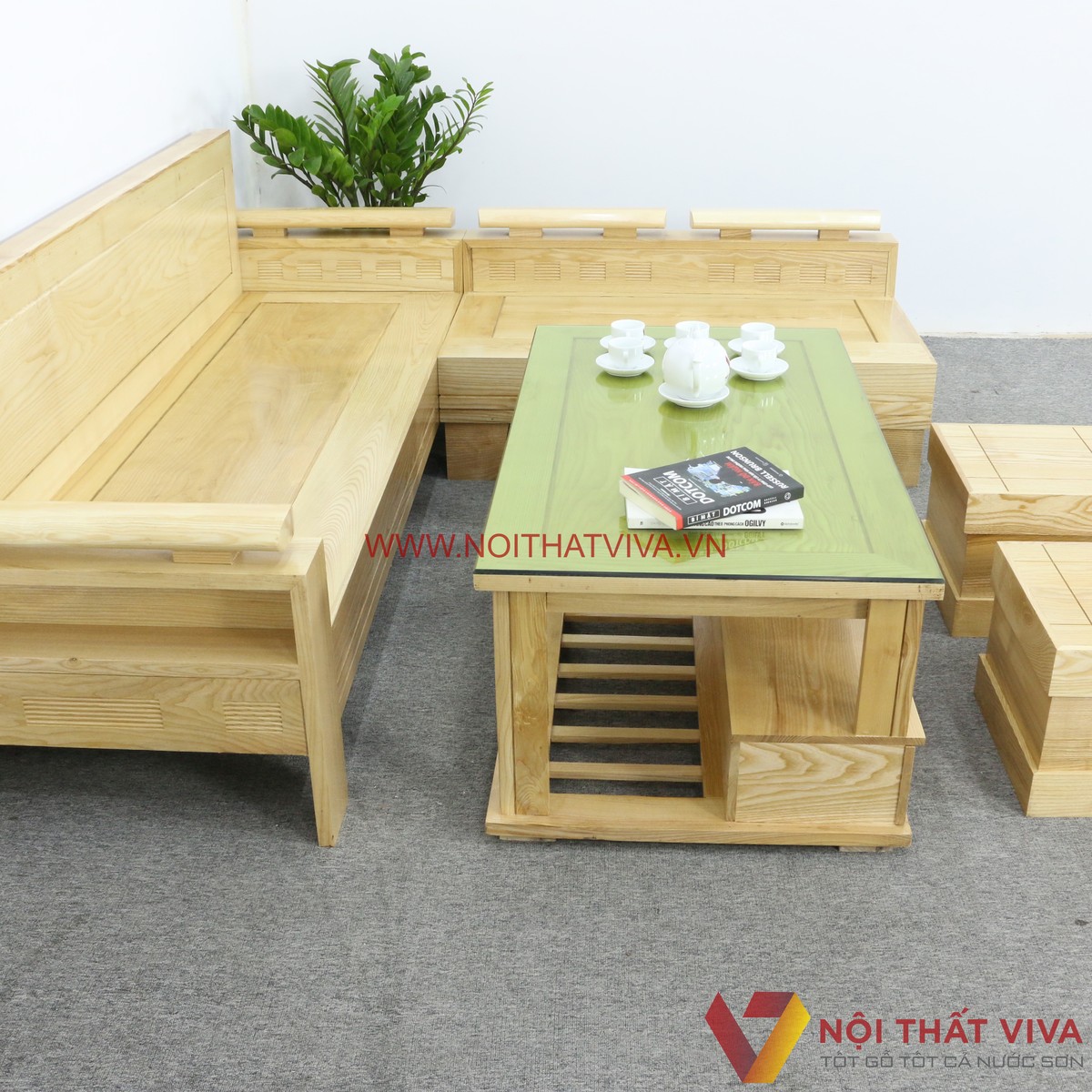 Bộ Sofa Phòng Khách Gỗ Sồi Nga Màu Tự Nhiên Nhỏ Gọn Đẹp Giá Rẻ
