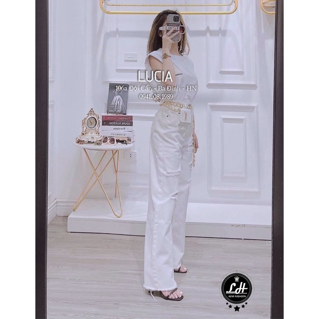 Quần jean trắng, quần bò ống suông nữ màu trắng ulzzang siêu cao Lê Huy Fashion MS 3334