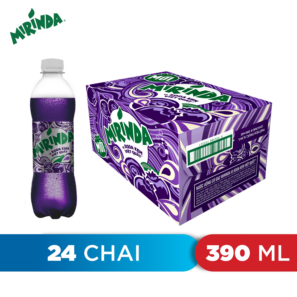 Thùng 24 Chai Nước Ngọt Có Gaz Mirinda Soda Kem Việt Quất (390ml/chai)