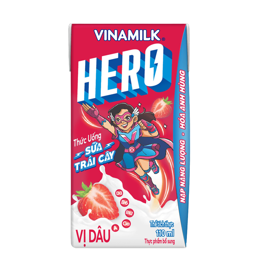 THỨC UỐNG SỮA TRÁI CÂY HERO VỊ DÂU - THÙNG 48 HỘP X 110ML
