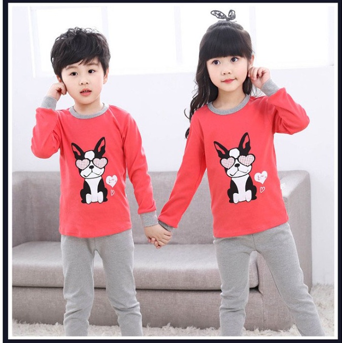 Sét quần áo thu đông cho bé trai và bé gái in hình thỏ đỏ đáng yêu
