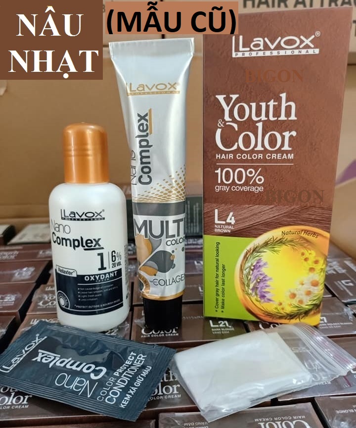 Nâu Hạt Dẻ #L4 Kem Nhuộm Dưỡng Tóc Phủ Bạc Lavox Youth&Color L4