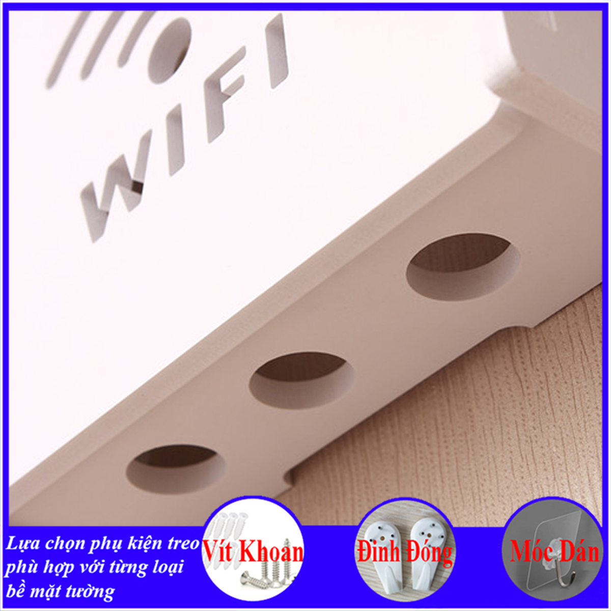 Kệ treo tường, kệ đặt modem wifi, đầu thu kỹ thuật số, remote, điện thoại, chất liệu gỗ Pitech cao cấp màu trắng - B011