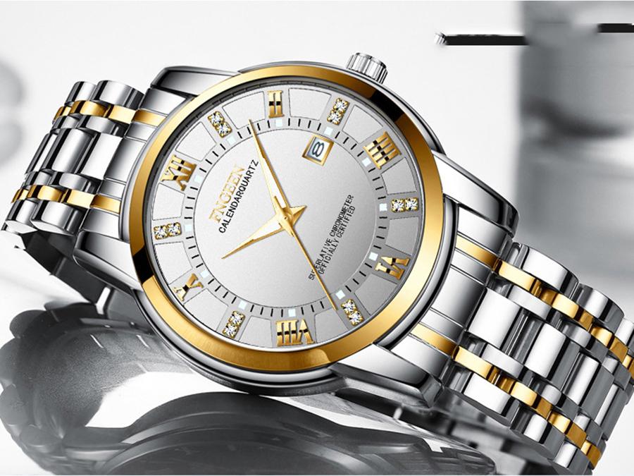 Đồng Hồ Nam FNGEEN F281 Lịch Ngày Dây thép không gỉ cao cấp