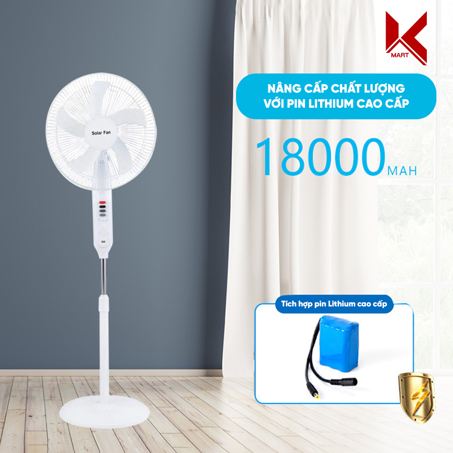 Quạt tích điện Solar Fan HS-198 cao cấp, sạc năng lượng mặt trời và AC, 5 cánh gió mát, không ồn, 12h sử dụng - K-Mart