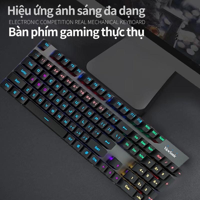 Bàn phím cơ Đa sắc xanh với nhiều hiệu ứng ánh sáng KU520 mặt kim loại Bàn phím máy tính gaming USB hiệu ứng ánh sáng rự