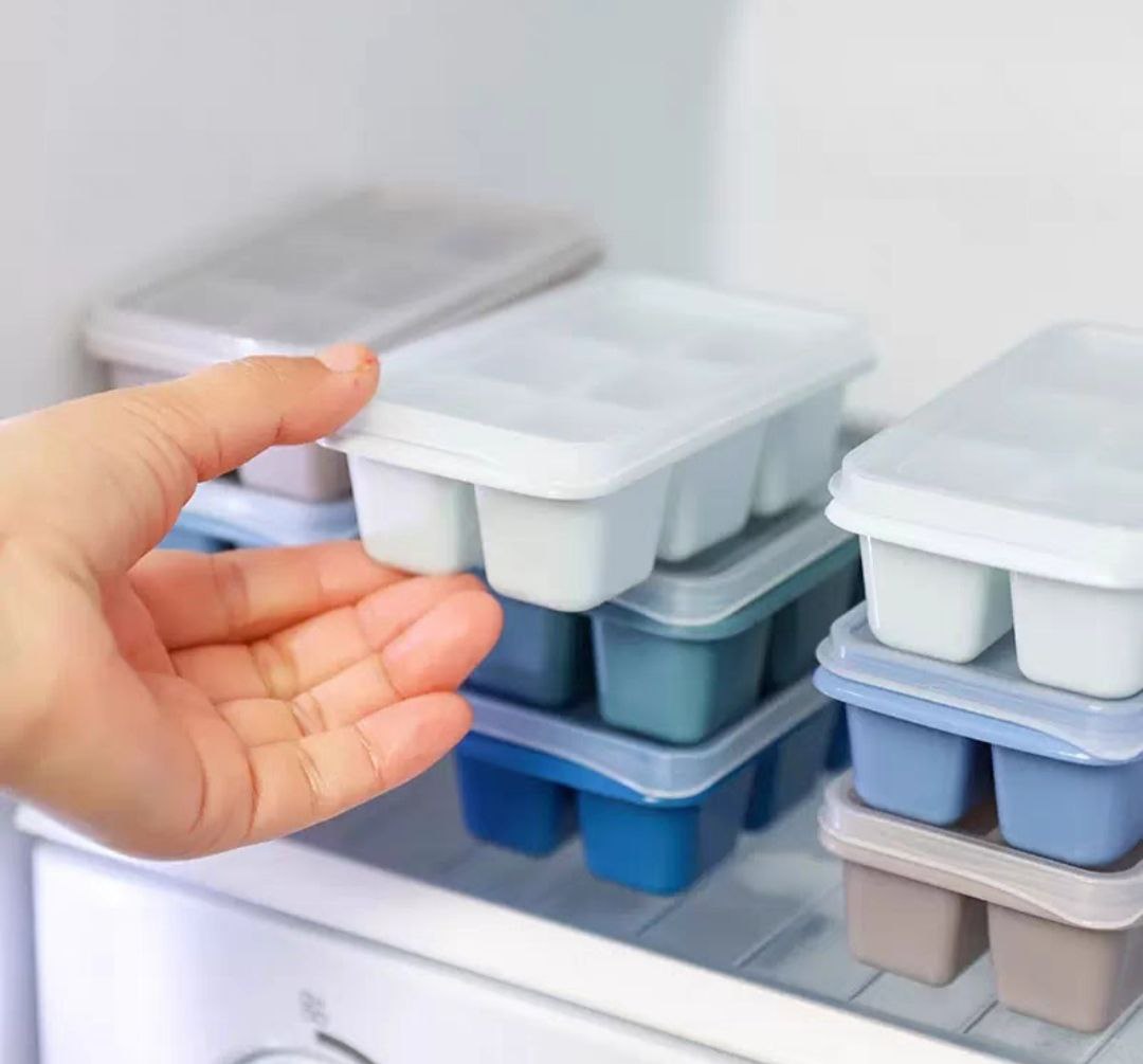 COMBO 3 Vỉ đá, Khay làm đá, Khay đựng đồ ăn dặm có nắp loại 8 viên