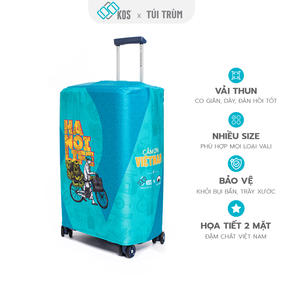 Túi trùm Vali du lịch cao cấp hình Xe Trái Cây Hà Nội - Vải thun co giãn 4 chiều chống trầy xước