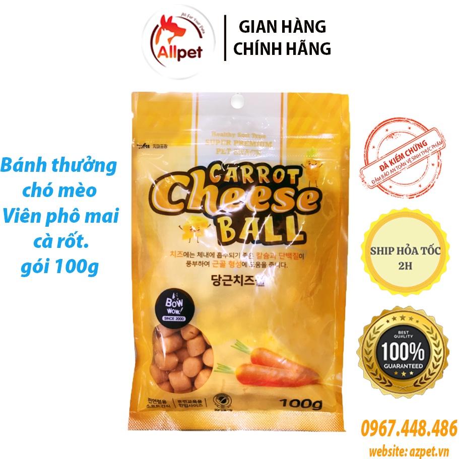 Phô Mai Viên Cà Rốt Bowwow - 100g. Bánh Thưởng cho chó. Snack cho chó mèo - Bowwow Hàn Quốc.