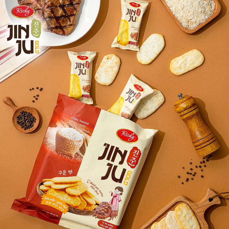 Bánh Gạo Nướng Hàn Quốc JinJu Vị bò nướng tiêu 134,4g