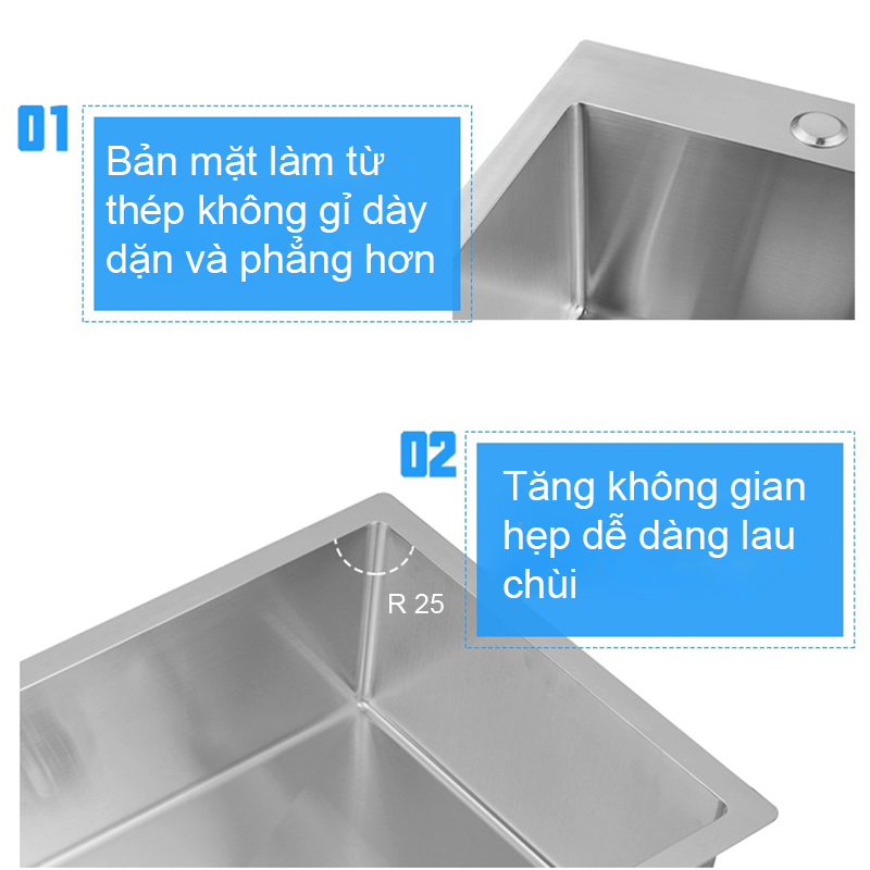 Chậu rửa bát inox 304 đơn 1 hố đúc Pimisi kích thước 6045-4540 cm đầy đủ xi phông loại to và kèm rổ đựng đồ dùng để rửa chén bát gắn được cả âm bàn đá | Hàng chính hãng