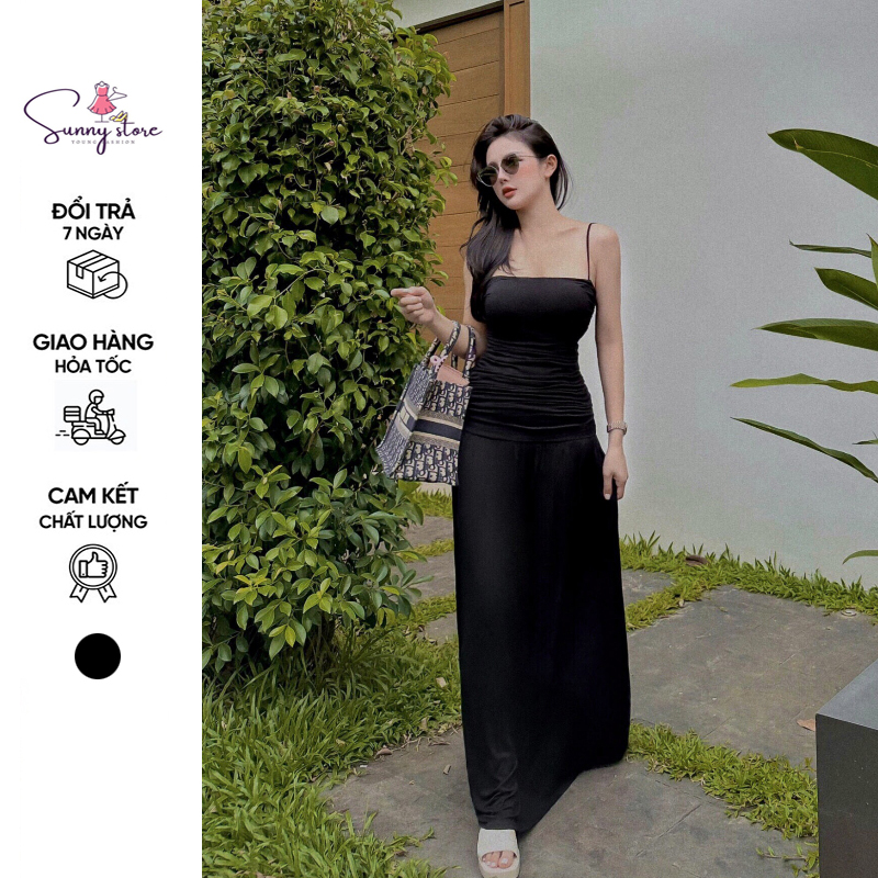 Đầm Maxi 2 Dây Xoắn Hở Lưng