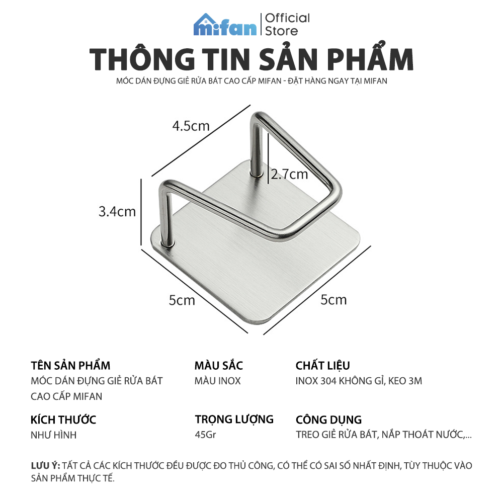 Móc Dán Tường Inox 304 Treo Miếng Rửa Bát, Thớt, Vung Xoong Nồi, Dụng Cụ Bếp, Đồ Nhà Tắm MIFAN