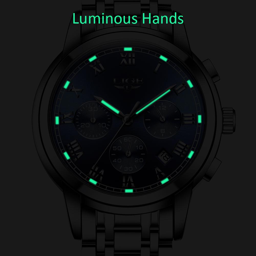 Đồng hồ Quartz LIGE 9810 Nam Hiển thị Hẹn giờ 3ATM Chống thấm nước