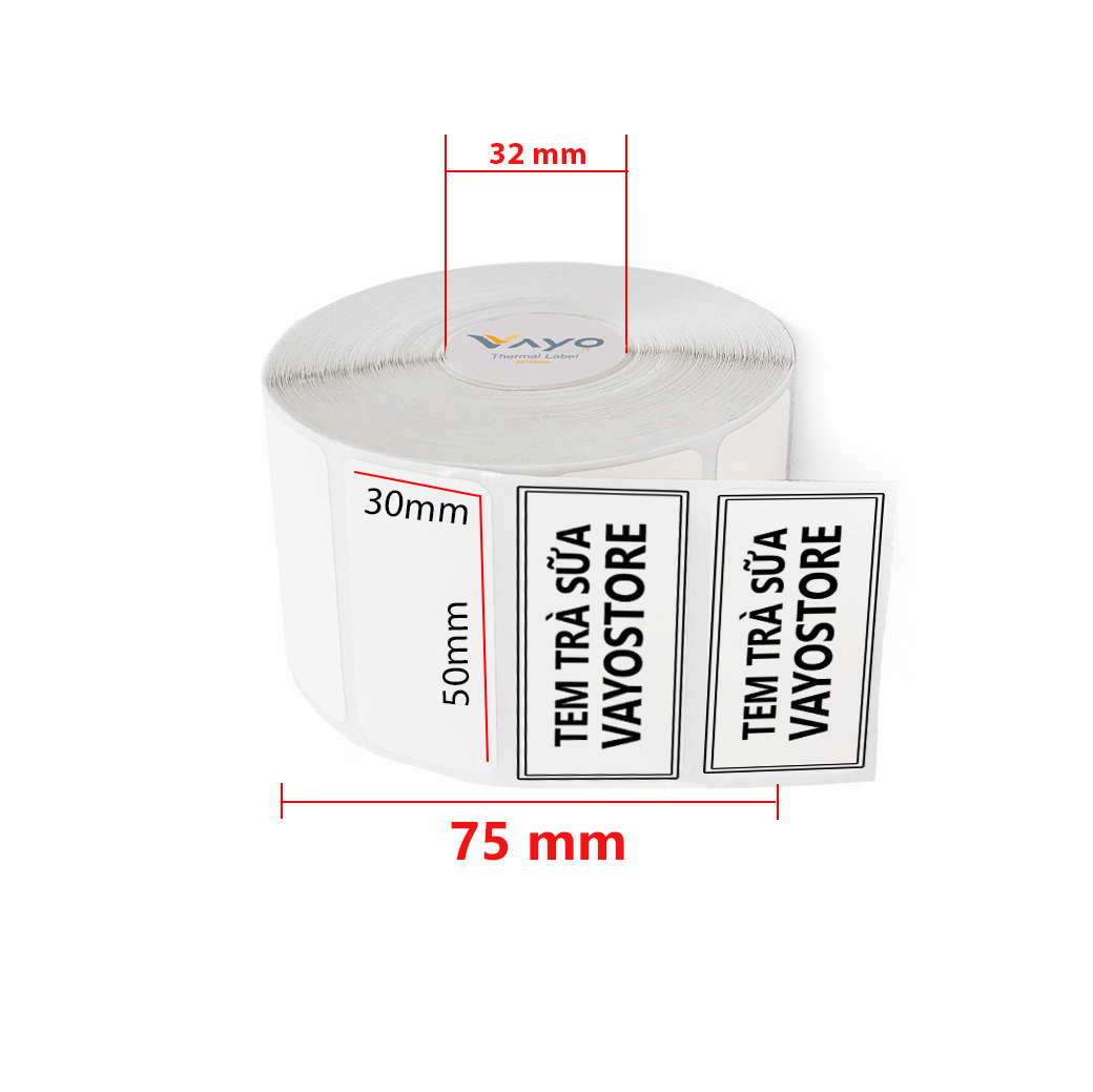 Tem nhiệt tự dính VAYO 50x30mm, cuộn 30m |  tem trà sữa, decal nhiệt