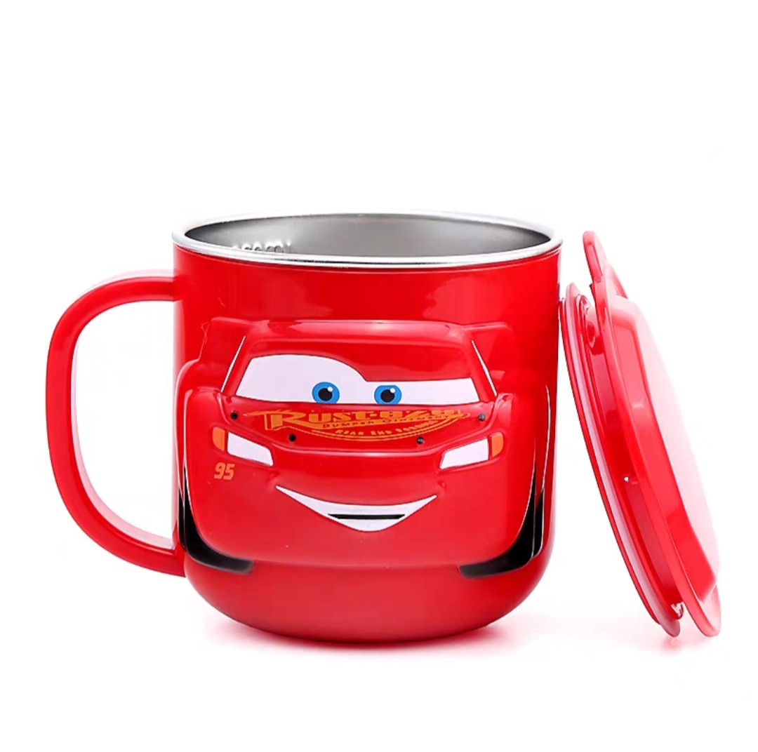 Ly cốc giữ nhiệt Disney hình xe đua Car Mcqueen 3D có nắp và quai cầm cho bé - 260ml