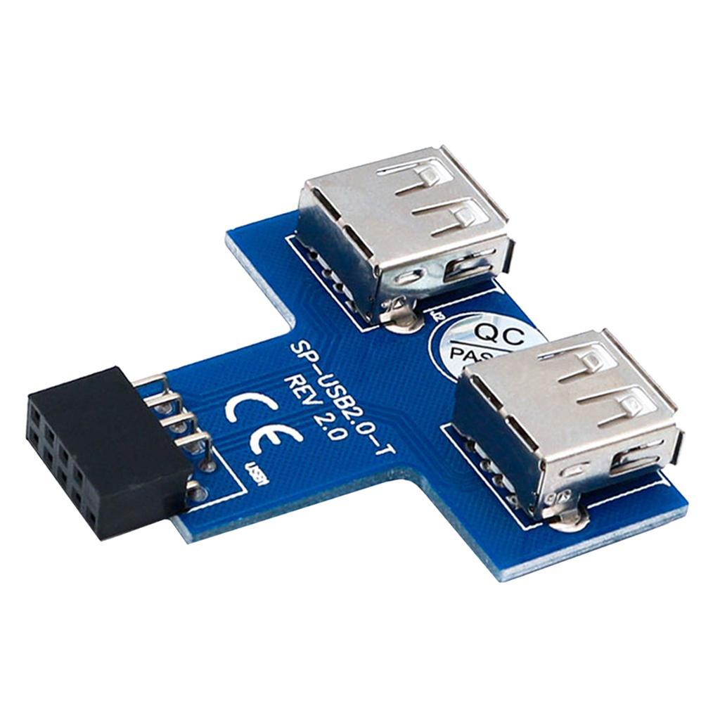 USB 2.0 9-Pin Header  to 2 ports 2 USB A Female Port I Type Adapter