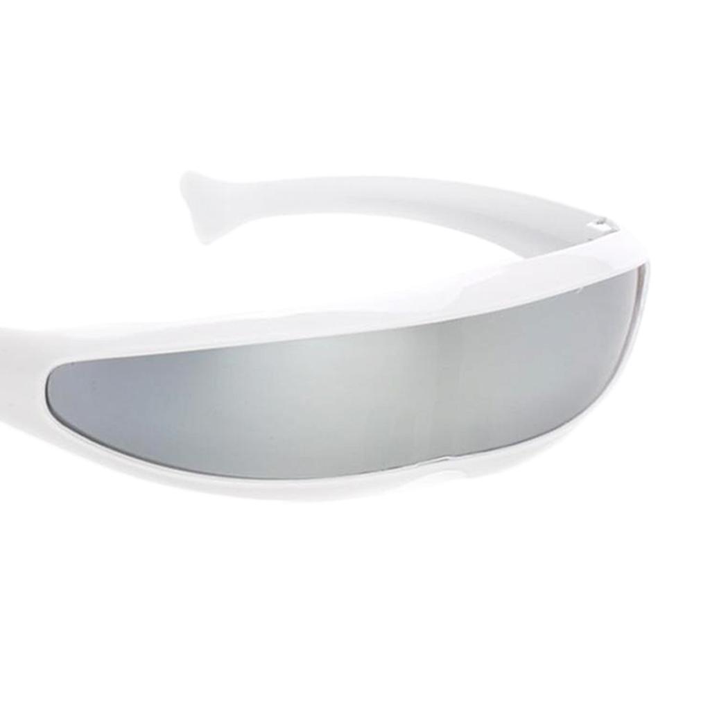 Hình ảnh 2 Pieces Futuristic Cyclops Sunglasses Monoblock Shield Glasses Silver Mirrored