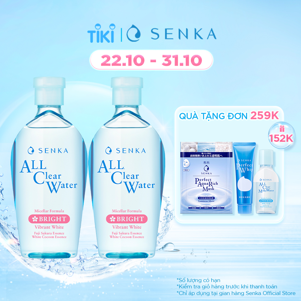 [Made in Japan] Bộ đôi Nước tẩy trang Micellar Không Cồn Sạch Sâu Giảm Thâm Sạm SENKA A.L.L CLEAR WATER WHITE 230ml