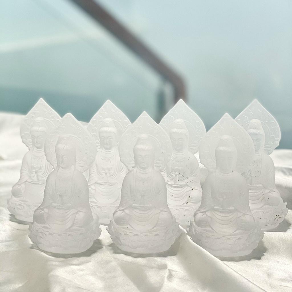Tượng Quan Thế Âm Lá Bồ Đề, Quan Thế Âm Để Ô tô Đá LƯU LY - Kích Cỡ 12cm
