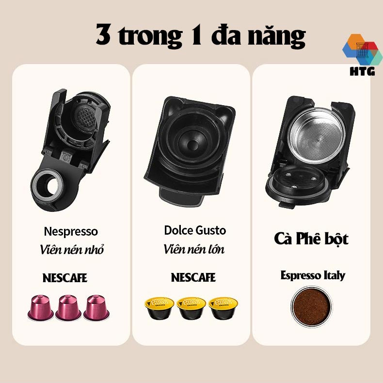 Máy pha cà phê viên nén Stelang ST504 3 trong 1, dùng được cà phê bột và Dolce Gusto, Nespresso, áp suất 19 bar hàng chính hãng