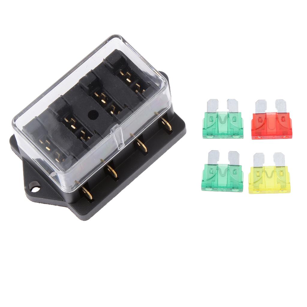 Fuse Holder Box Block 4 Way Car Auto Boat Circuit with 4 Fuse 12V /24V