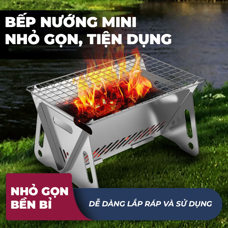 Bếp Nướng BBQ, Bếp Nướng Than Hoa Inox Siêu Đẹp, Siêu Bền, Bếp Nướng Mini, Bếp Than Mini Gấp Gọn