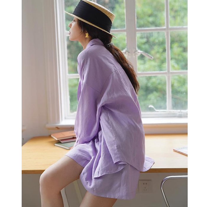 Áo sơ mi nữ form rộng Linen Premium rơt vai trẻ trung ArcticHunter, thời trang thương hiệu chính hãng