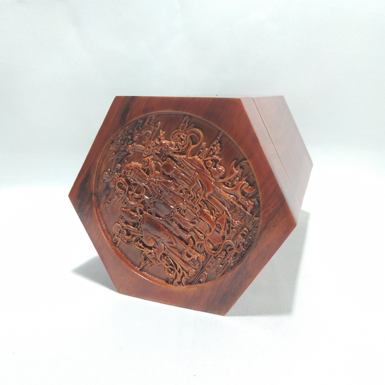 Hộp đựng chè - hộp đựng trà gỗ hương chạm 3 ông tam đa - loại to cao