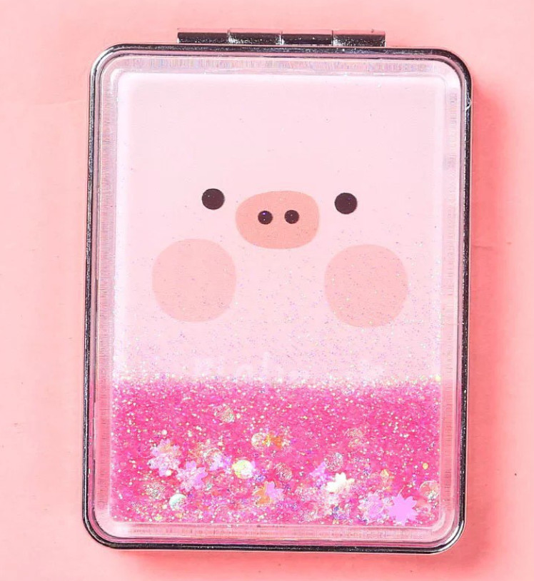 Gương Mini Chữ Nhật Gấp Gọn 2 Mặt Rắc Kim Tuyến