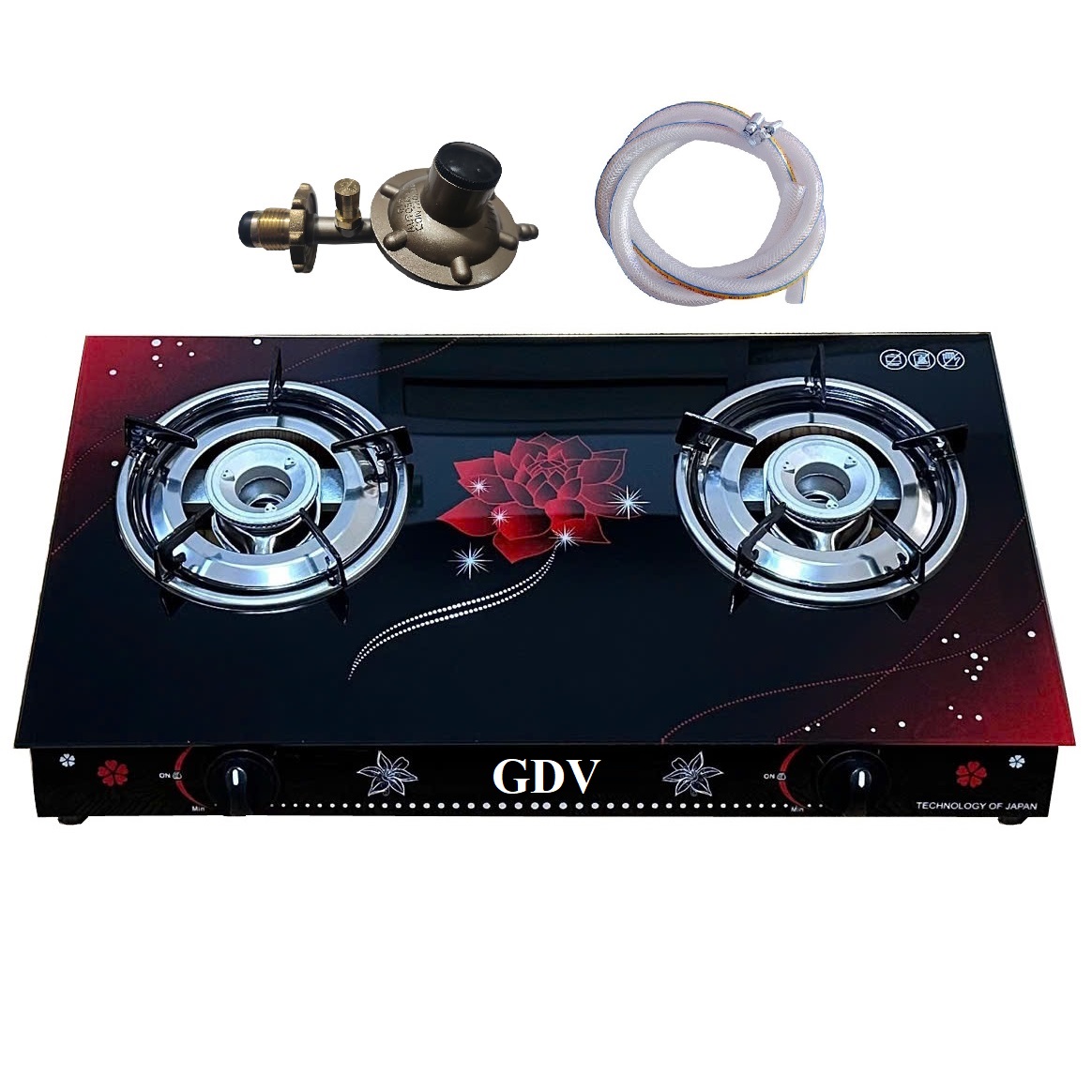 Combo Bếp Gas Đôi Dương Kính GDV Kèm Van Dây - Màu Ngẫu Nhiên - Hàng Chính Hãng